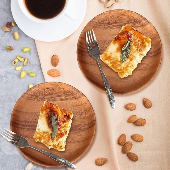 2-Pack Small Wooden Plates for Serving Appetizer Plate Snack Plate Mini Dinner Plate Round Charcuterie Board Cheese Plate Food Plate